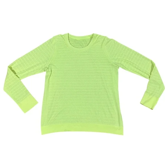 lululemon‎ Women's Seamless Long Sleeve Top Neon Green Est 6 Athleisure Gym Run - Picture 2 of 8